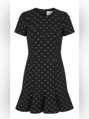 Valentino Crepe Couture Black & Ivory Logo Godet Dress, Size 38